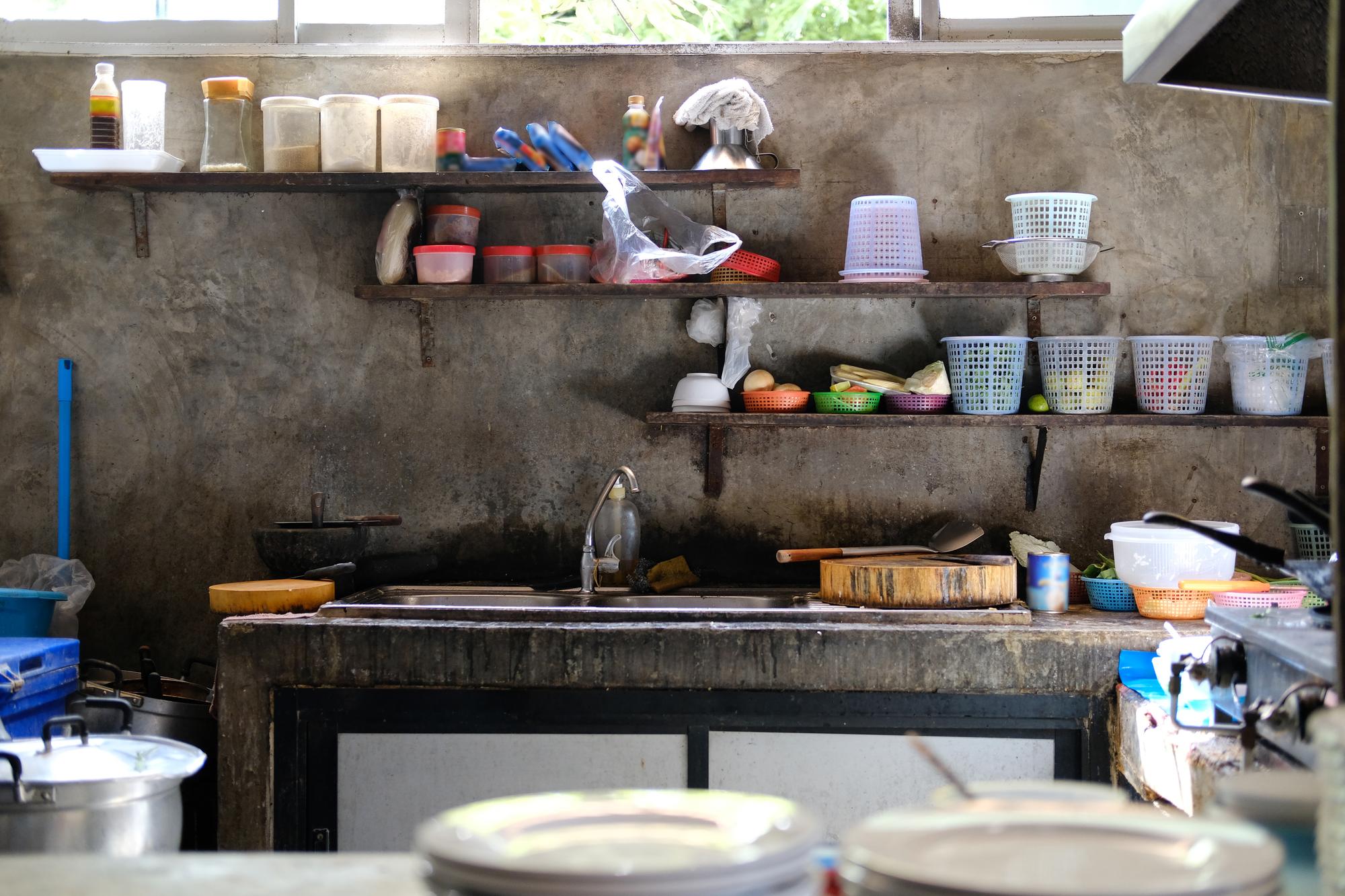 Workshop kitchen corner with organized tools